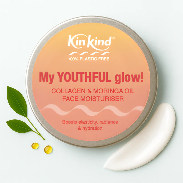 My YOUTHFUL glow! Collagen & Moringa Oil Face Moisturiser. Boosts elasticity, radiance & hydration.