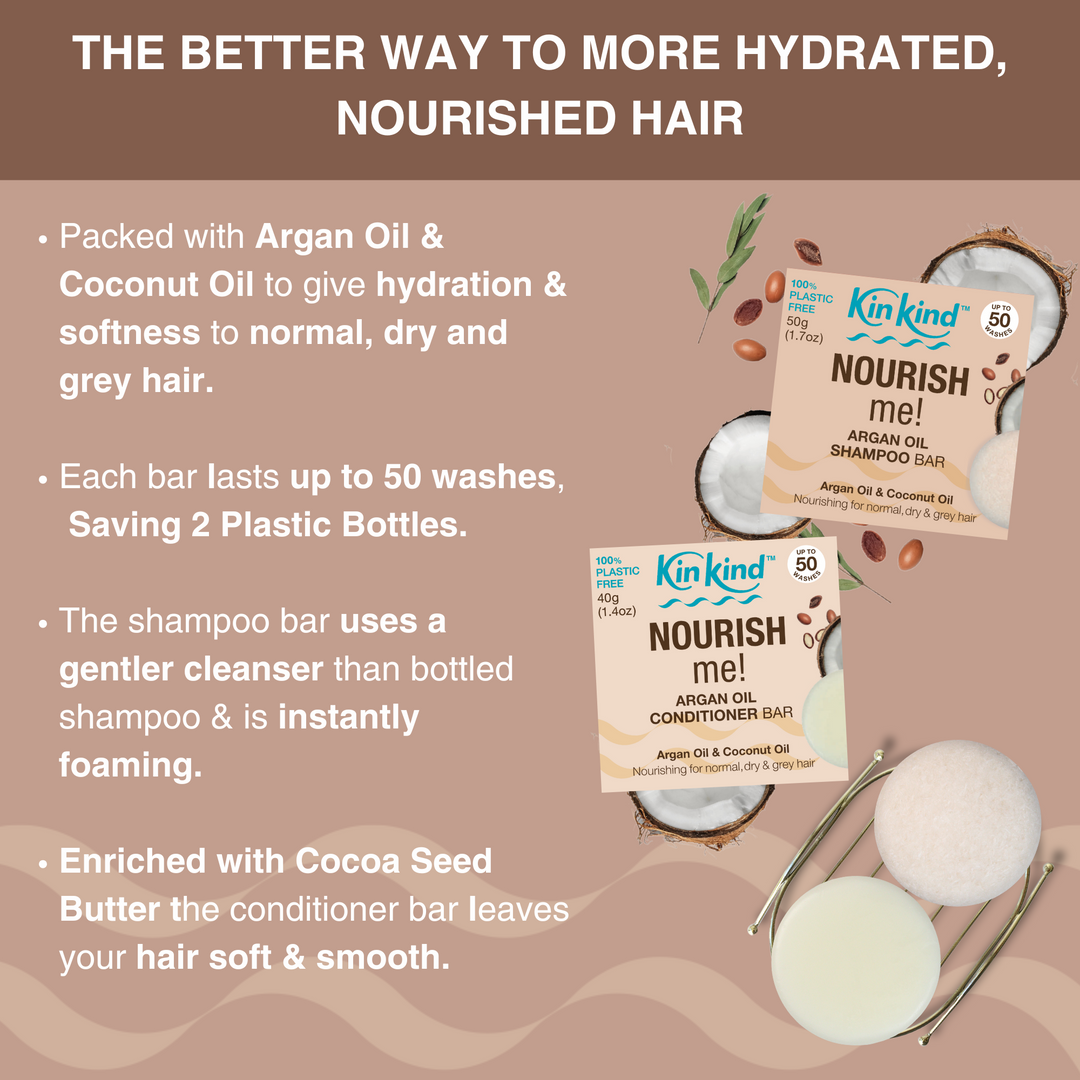 NOURISH me! Shampoo bar + Conditioner bar. Ideal for Dry/Normal & Grey Hair. Saves 4 plastic bottles!