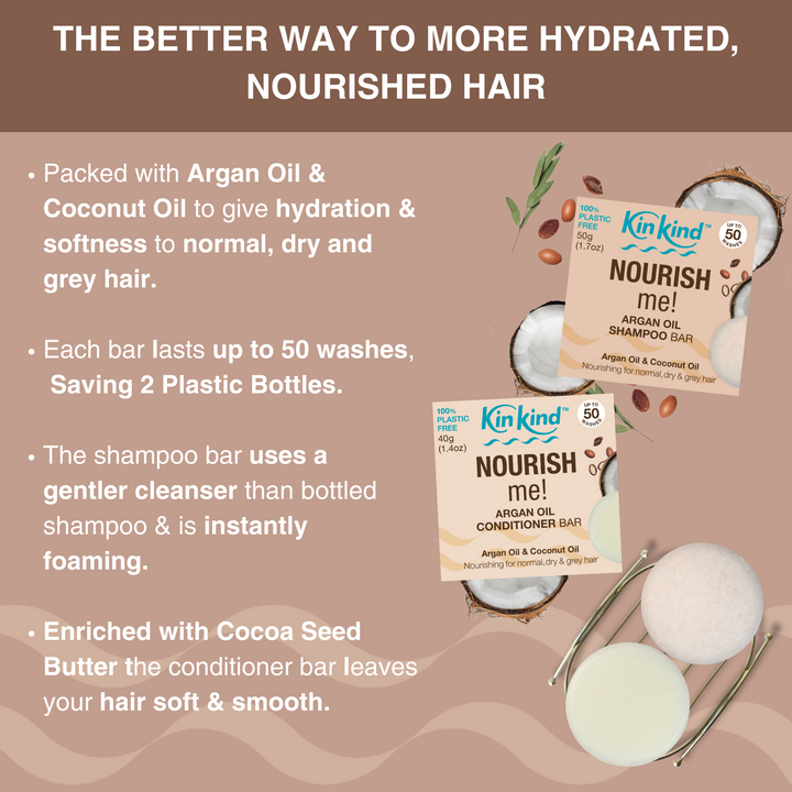 NOURISH me! Shampoo bar + Conditioner bar. Ideal for Dry/Normal & Grey Hair. Saves 4 plastic bottles!