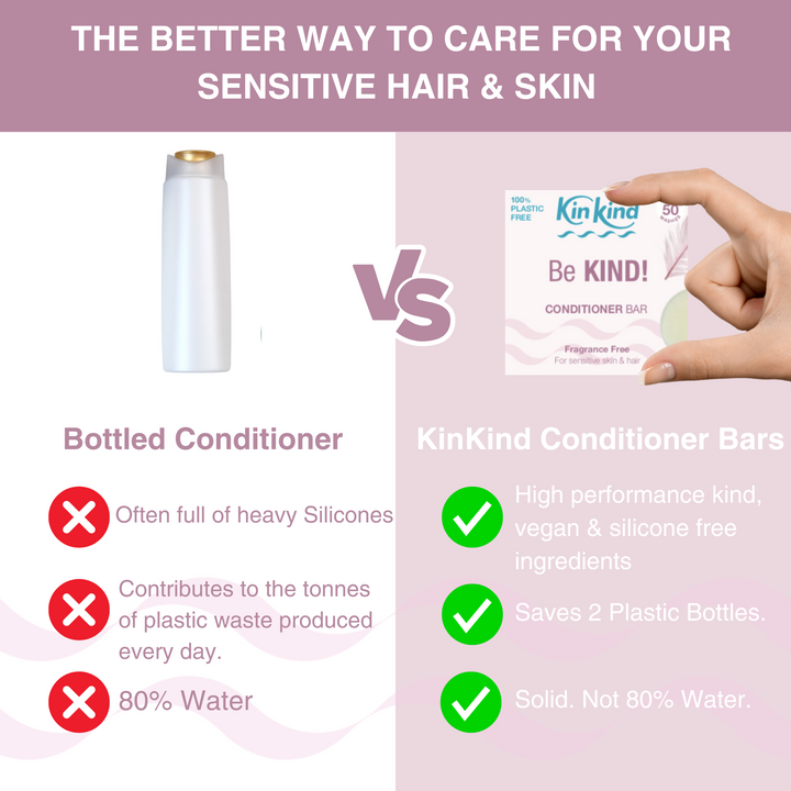 Be KIND! Fragrance Free Conditioner bar. For Sensitive Skin. Saves 2 plastic bottles!