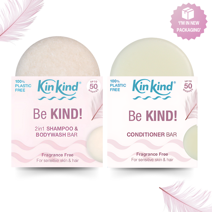 Be KIND! Fragrance Free Shampoo bar + Conditioner bar. For Sensitive Skin. Saves 4 plastic bottles!