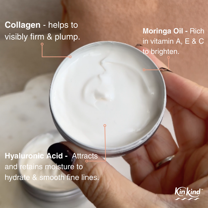 My YOUTHFUL glow! Collagen & Moringa Oil Face Moisturiser. Boosts elasticity, radiance & hydration.