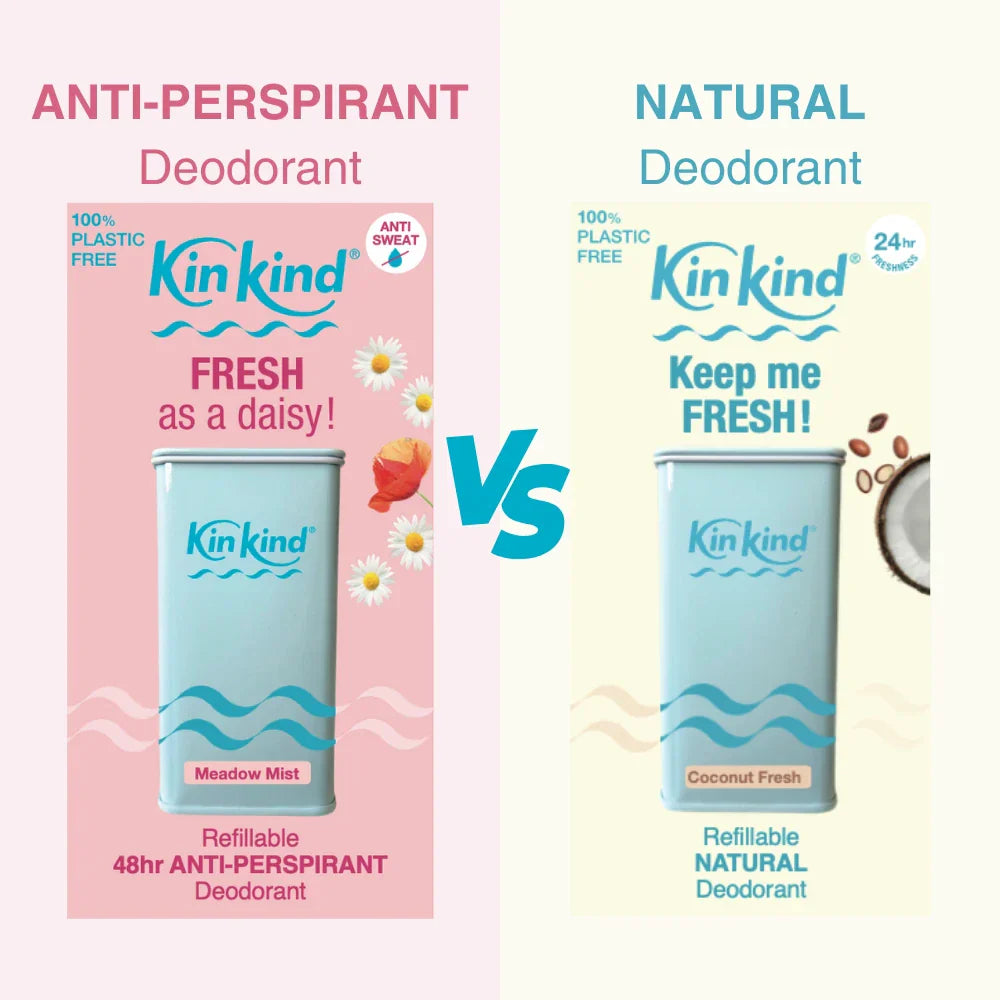 antiperspirant vs deodorant image, comparing KinKind's 2 offerings.