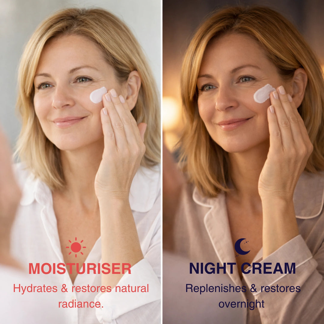 3 Sets for 2 REPLENISH & GLOW! Skincare. Collagen Moisturiser & Super Nutrient Night Cream