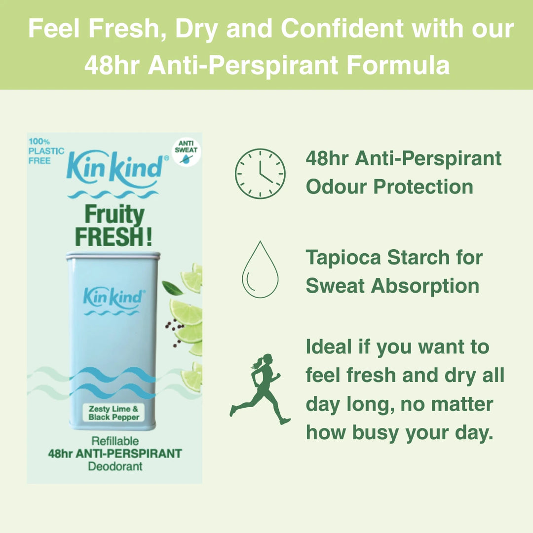 Fruity FRESH! 48hr Refillable Anti-Perspirant Deodorant Starter Pack (Plastic Free Forever Case + 1 Refill Bar)
