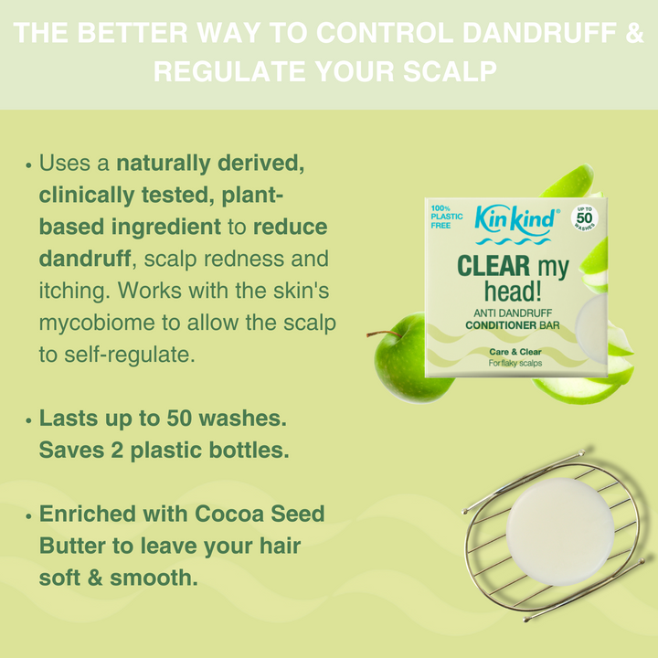 CLEAR my head! Anti Dandruff Conditioner Bar for Flaky Scalp. Saves 2 plastic bottles