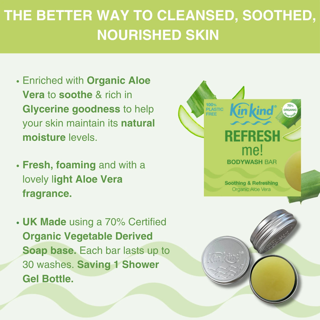 MOISTURISE me! Aloe Vera & Coconut BodyCare Set.  BodyWash & Body Moisturiser bars + 2 Storage Tins. Saves 2 plastic bottles