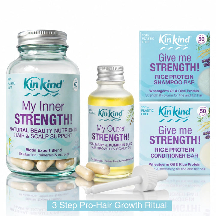 My Complete STRENGTH! 3-Step Pro-Hair Growth Inside-Out Ritual. For Stronger, Fuller-looking hair & Balanced scalp.