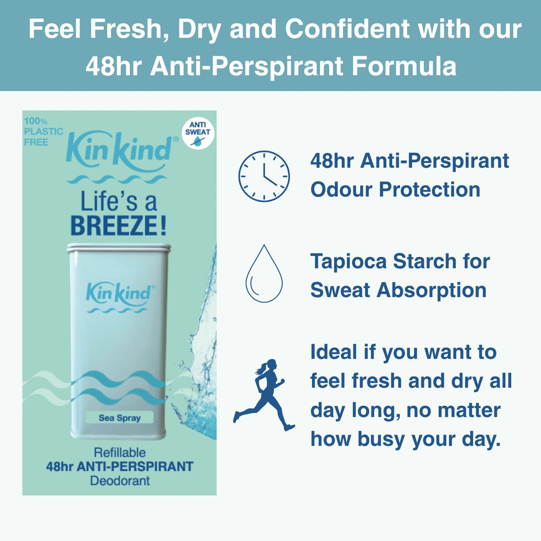 Life's a BREEZE! 48hr Refillable Anti-Perspirant Deodorant Starter Pack (Plastic Free Forever Case + 1 Refill)