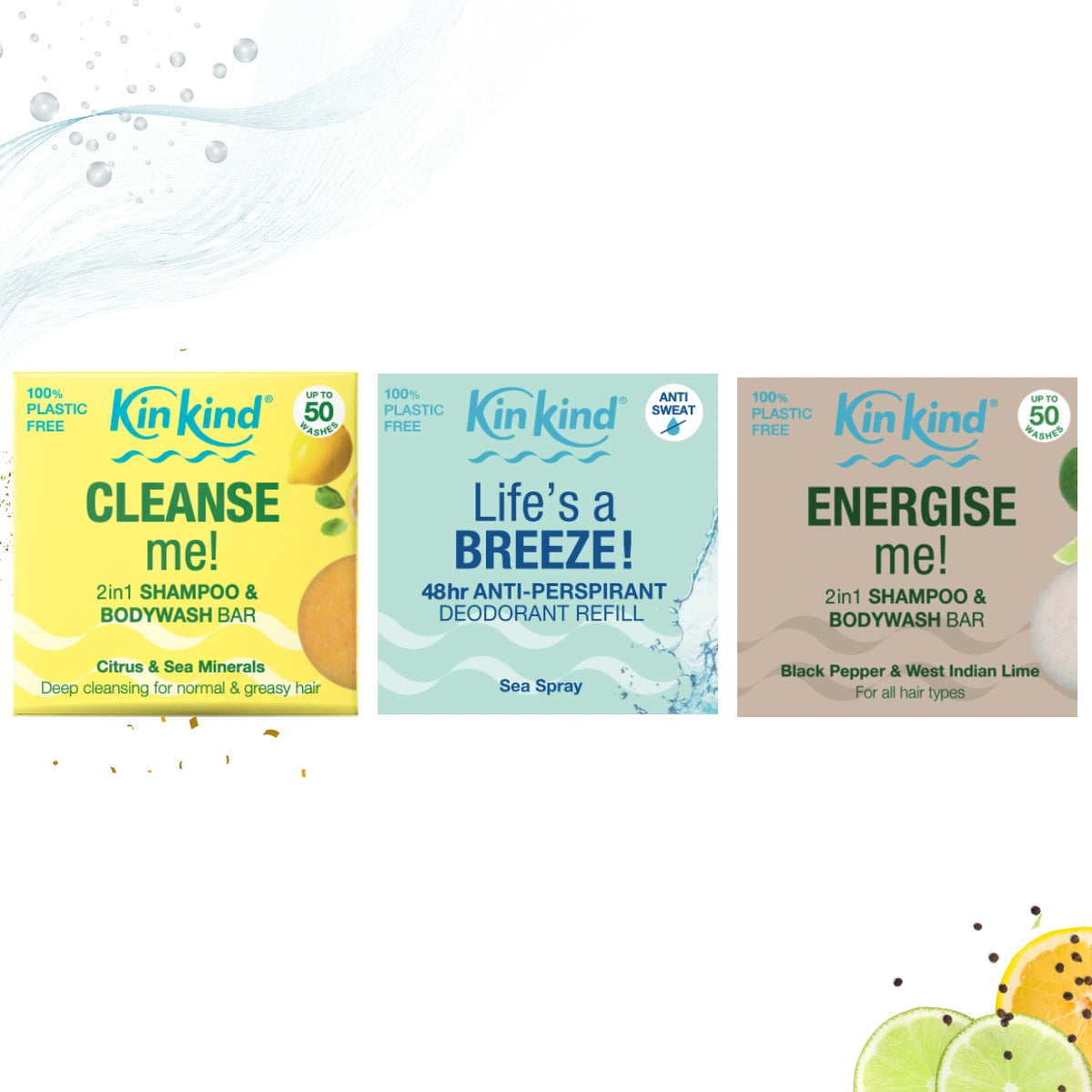 My ESCAPE REFILLS. CLEANSE me & ENERGISE me 2in1 Shampoo & Bodywash bars + 1 Lifes BREEZE Anti Perspirant Refill