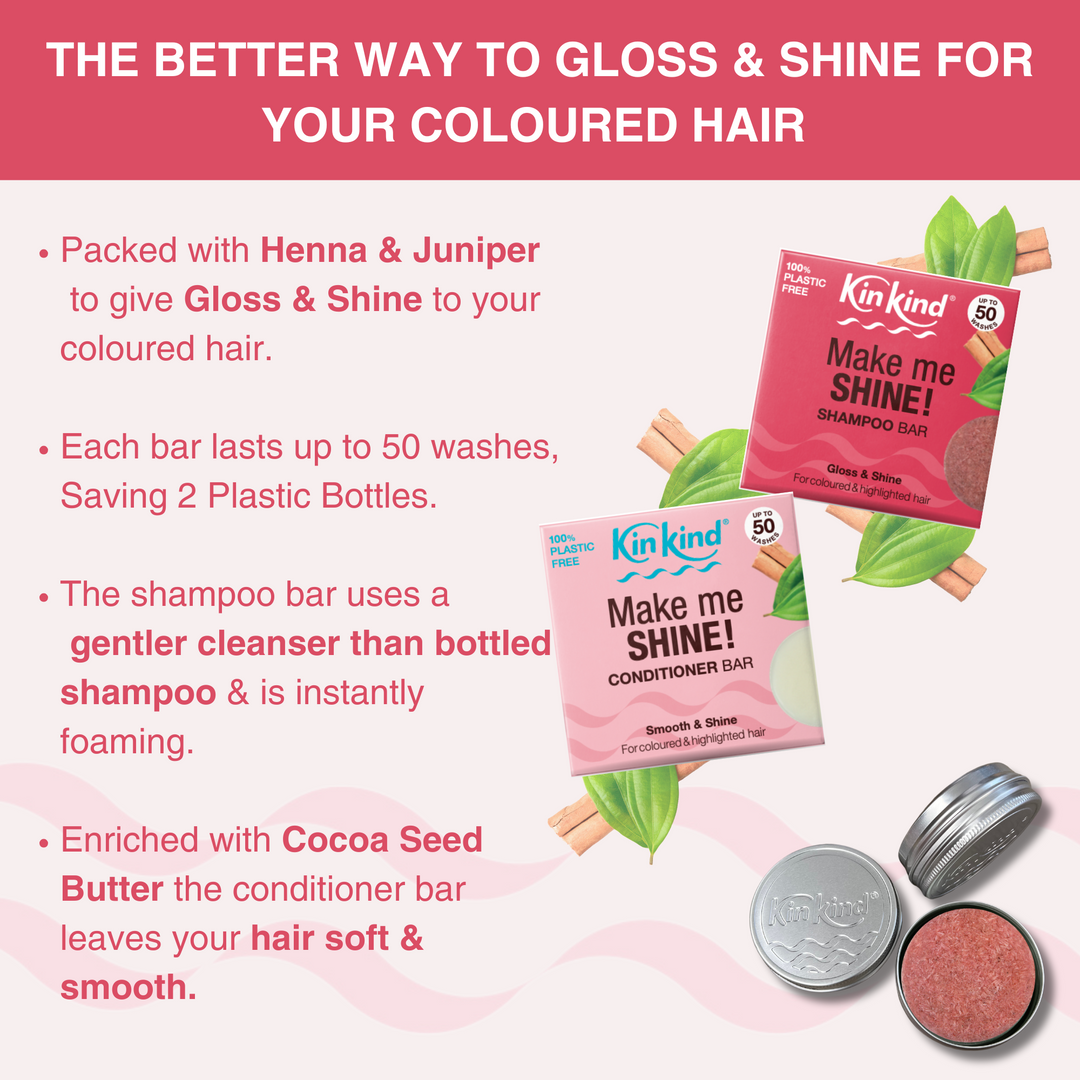 Make me SHINE! TRAVEL GIFT SET. Shampoo bar + Conditioner bar & 2 Travel Storage Tins. For Highlights & Coloured Hair. Saves 4 plastic bottles!