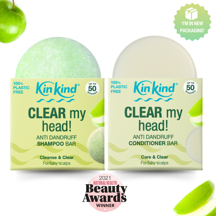 CLEAR my head! Anti Dandruff Shampoo bar + Conditioner Bar for flaky scalp. Saves 4 plastic bottles!
