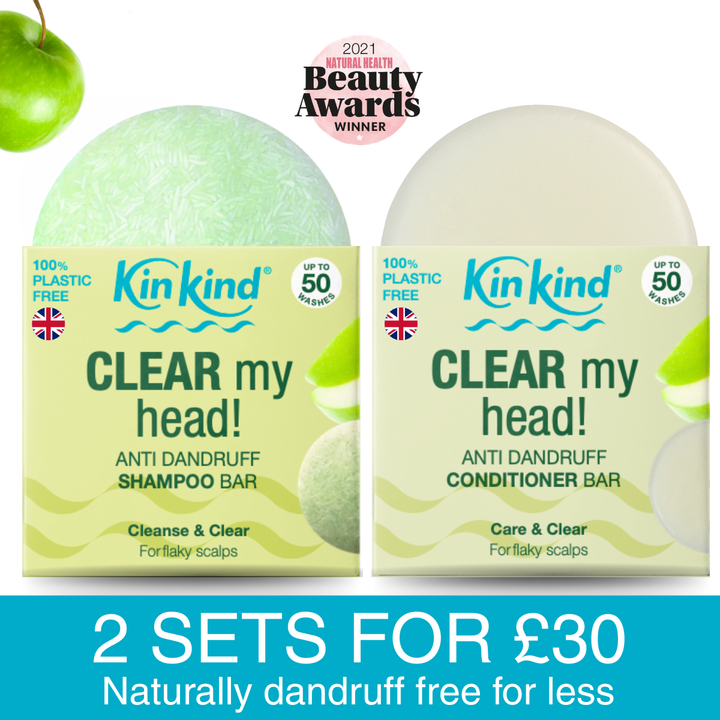 CLEAR my head! Anti Dandruff Shampoo bar + Conditioner Bar for flaky scalp. Saves 4 plastic bottles!