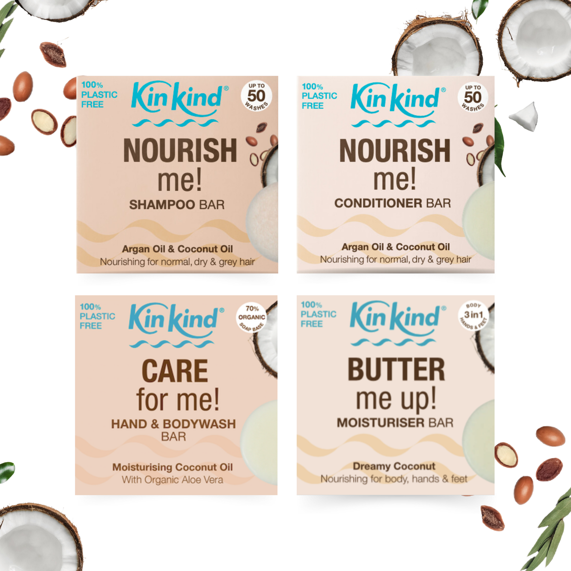 NOURISH Hair & Skincare 4 bar bundle. Saves 6 plastic bottles