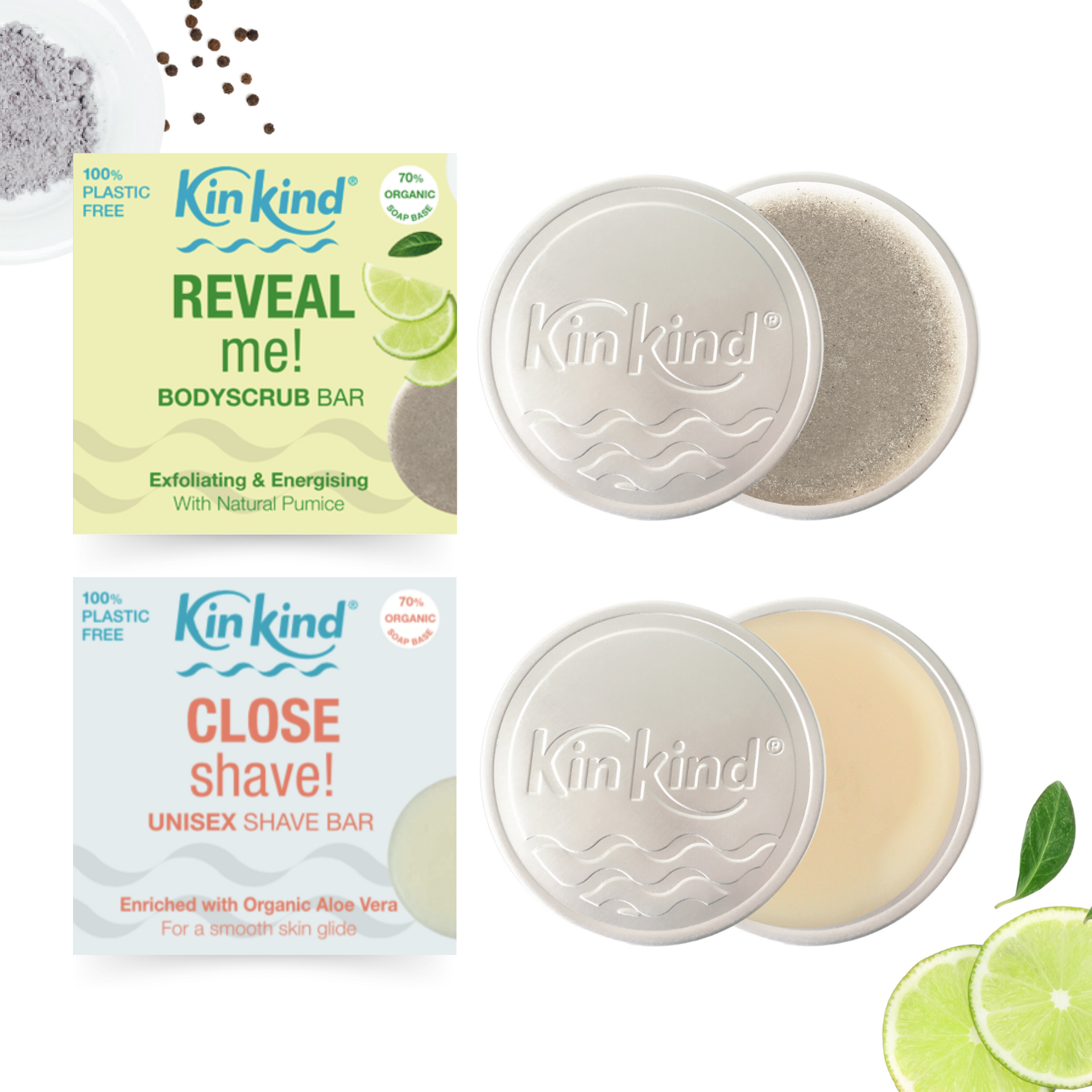 TOUCH me BodyCare TRAVEL GIFT SET. Exfoliate & Shave bars + 2 Travel Storage Tins. Saves 2 plastic bottles