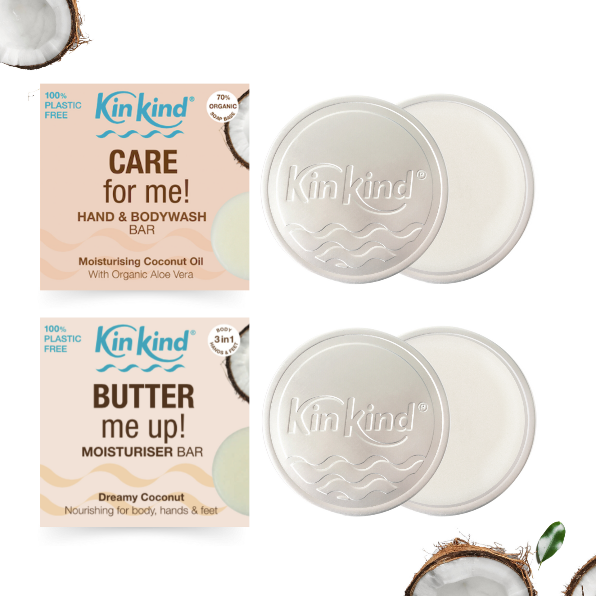 MOISTURISE me Coconut BodyCare BEAUTY GIFT SET. BodyWash & Body Moisturiser bars + 2 Storage Tins. Saves 2 plastic bottles