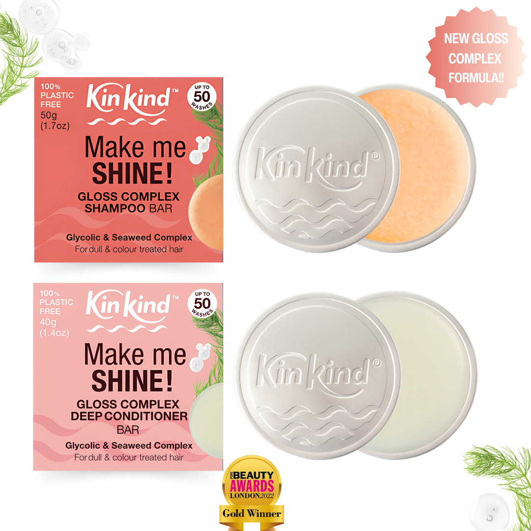Make me SHINE! TRAVEL GIFT SET. Shampoo bar + Conditioner bar & 2 Travel Storage Tins. For Highlights & Coloured Hair. Saves 4 plastic bottles!