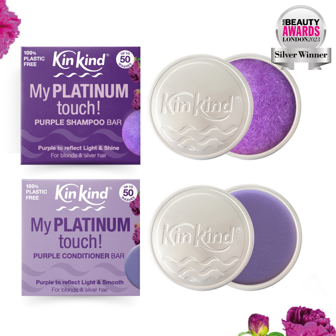 My PLATINUM touch! TRAVEL GIFT SET. Purple Shampoo bar + Conditioner bar & 2 Travel Storage Tins. For Blonde & Silver Hair. Saves 4 plastic bottles.