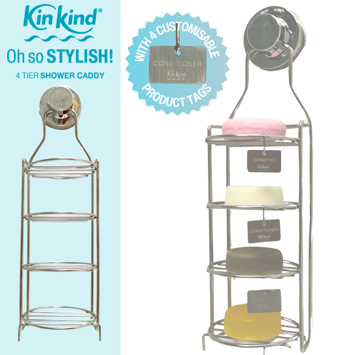 Oh so STYLISH 4 Tier Shower Caddy. Customise 4 Product Tags.