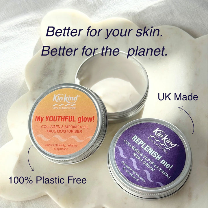 3 Sets for 2 REPLENISH & GLOW! Skincare. Collagen Moisturiser & Super Nutrient Night Cream
