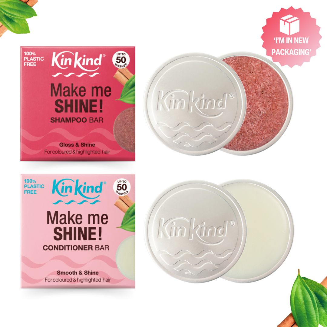 Make me SHINE! TRAVEL GIFT SET. Shampoo bar + Conditioner bar & 2 Travel Storage Tins. For Highlights & Coloured Hair. Saves 4 plastic bottles!