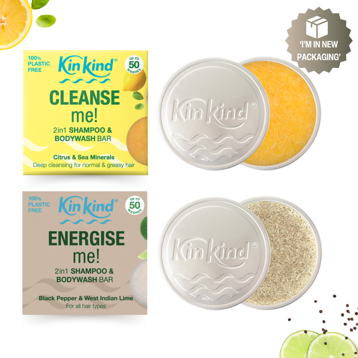 TAKE me! TRAVEL GIFT SET. 2in1 Shampoo & BodyWash bars + 2 Travel Storage Tins. For All Hair Types. Saves 4 plastic bottles!