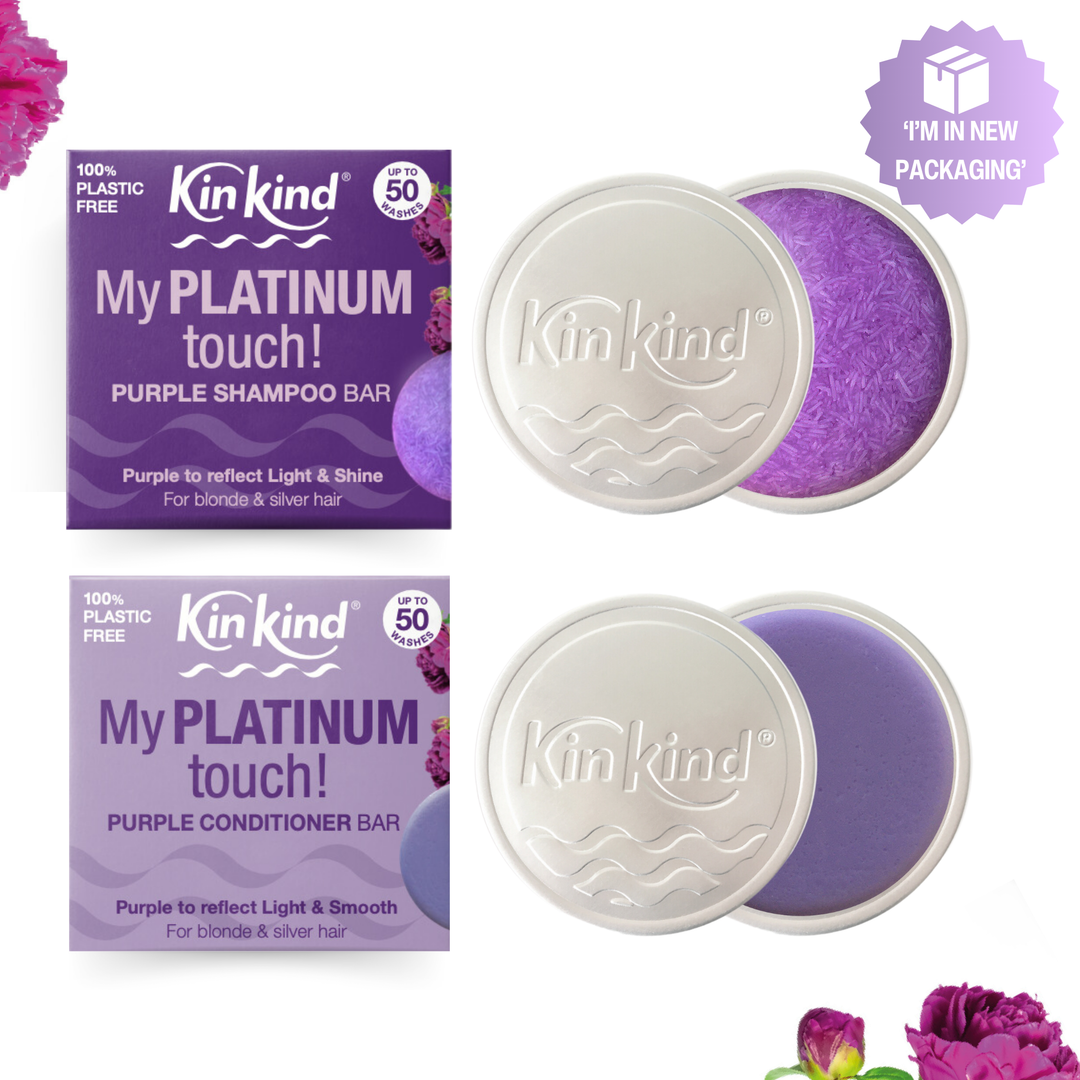 My PLATINUM touch! TRAVEL GIFT SET. Purple Shampoo bar + Conditioner bar & 2 Travel Storage Tins. For Blonde & Silver Hair. Saves 4 plastic bottles.