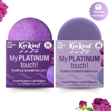 Load image into Gallery viewer, My PLATINUM touch! Purple Shampoo and Conditioner bars. For Blonde &amp; Silver Hair. Saves 4 plastic bottles!