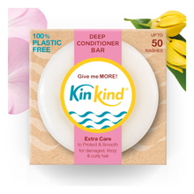 Load image into Gallery viewer, KinKind Deep Conditioner Bar for Curly hair frizzy hair and damaged hair with geranium and ylang ylang fragrance &amp; awards logo attached
