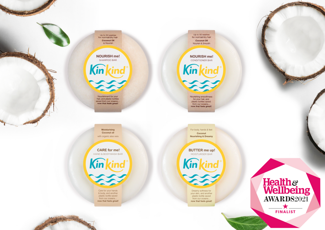 KinKind body lotion moisturiser bar with coconut shampoo and conditioner bars